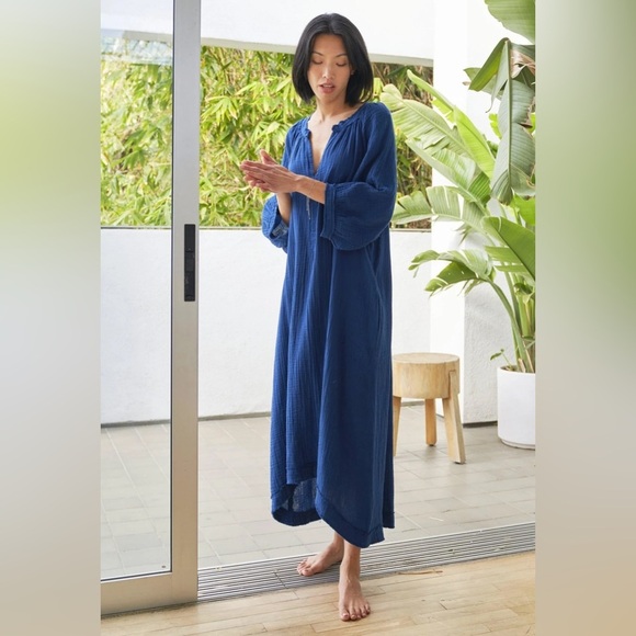 Ocean + Main Teal Gauze 100% Cotton Maxi Dress With Pockets Size 2X NEW - Picture 1 of 7